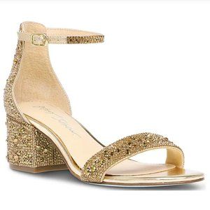 6W 6 WIDE Betsey Johnson Women's Mari Gold‎ Jewel Encrusted Sandals Heels Shoes